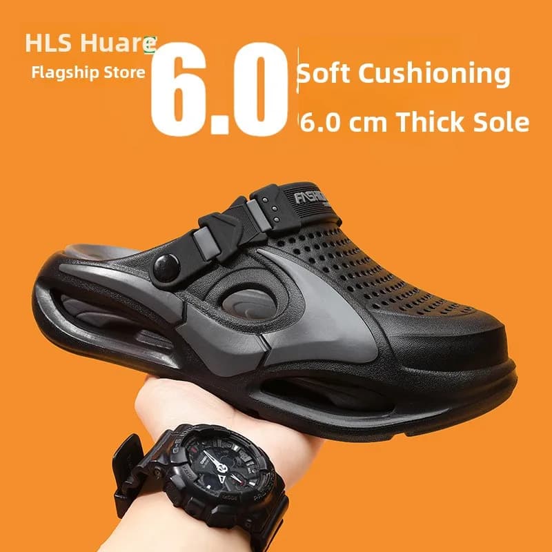 Men's Summer Outdoor Wear Anti-Slip Wear-Resistant Casual Sports Open-Toe Slippers Driving Beach Sandals Thick Bottom Low Heel