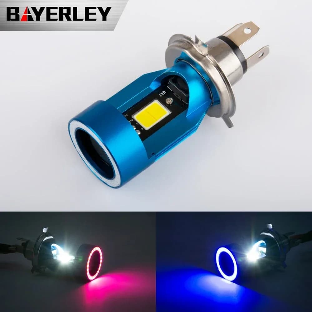 Bayerley H4 H6 Ba20d HS1 Led Lampadine per fari moto LED Lampada frontale per moto Accessori per scooter Angel Eyes Colore rosa blu