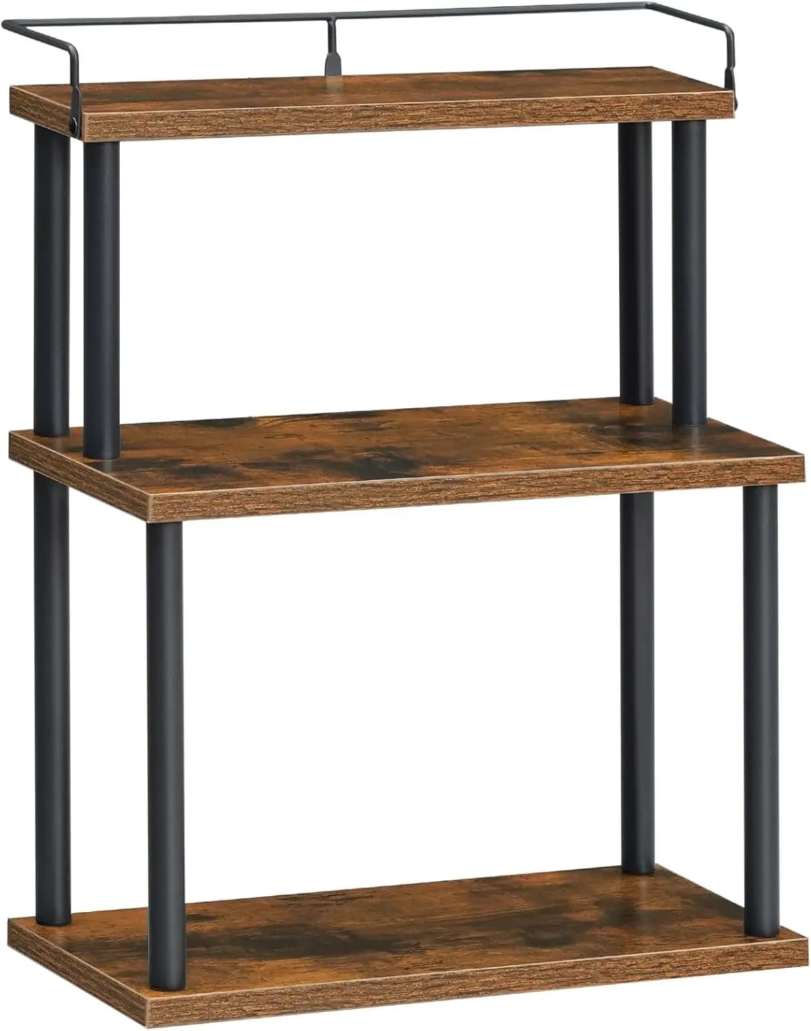 Organizzatore da Bancone a 3 Ripiani, Scaffale Angolare Mobile per Cucina, Scrivania, Soggiorno, Marrone Rustico e Nero