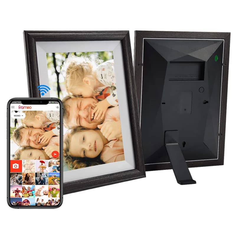 Cornice per foto digitale in legno Schermo HD da 10,1 pollici Wifi Touch Screen Frameo APP