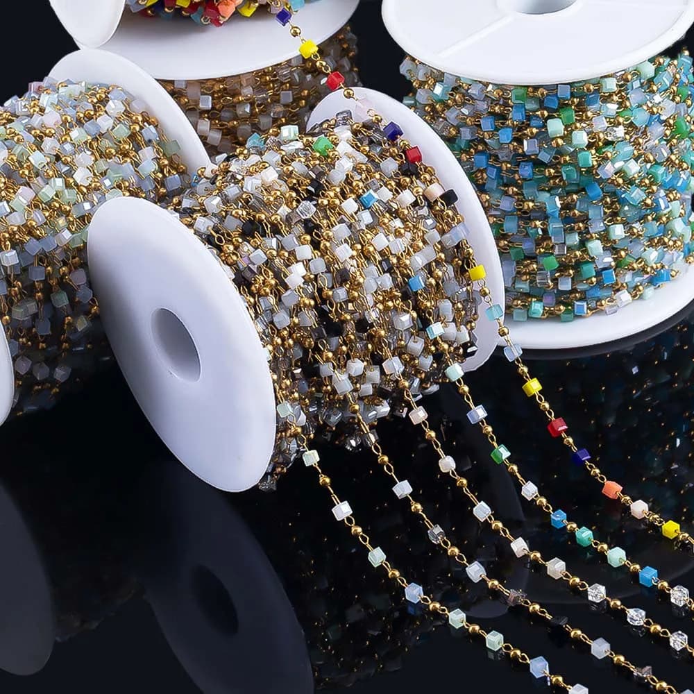 0.5M 1M 2.5mm Catena in acciaio inossidabile Colore cubo quadrato Perline di vetro Catena per creazione di gioielli FAI DA TE Boho Collane Bracciali Materiale