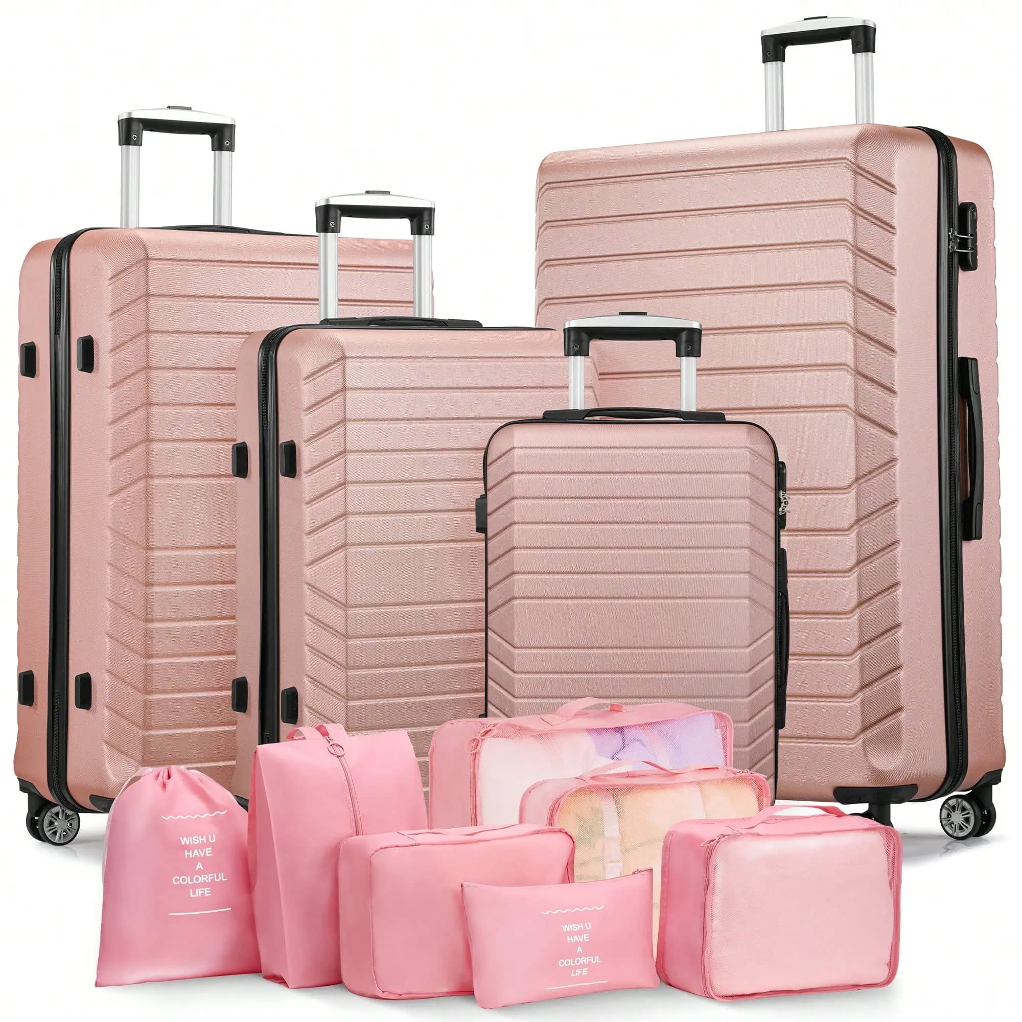 4-Piece Hardside Luggage Set (20/24/28/32 Inch) With 7 Packing Bags, Durable ABS Suitcases With Spinner Wheels,Large Capacity Travel Luggage Set