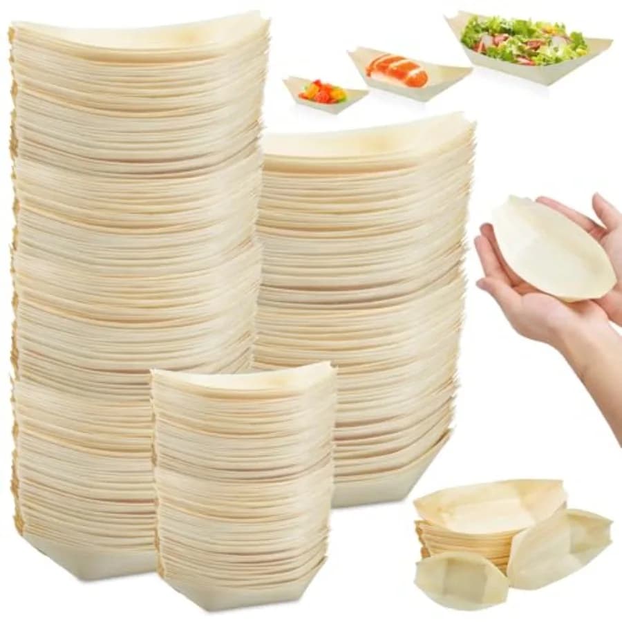 500 PCS Bamboo Plates Disposable Wooden Boat Plates for Appetizers Sushi Boat Serving Tray Food Container Bamboo Bowls Disposab