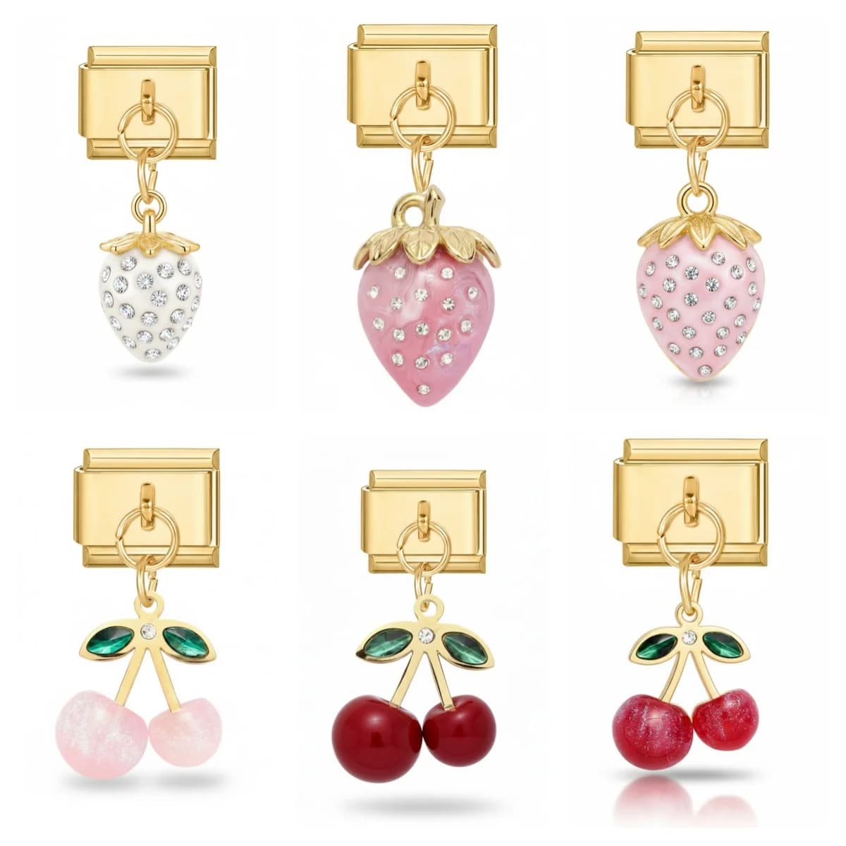 WG 1pc braccialetto modulare italiano ciondoli di frutta con zirconi cubici ciondolo fragola ciliegia per collane bracciali modulari fai da te