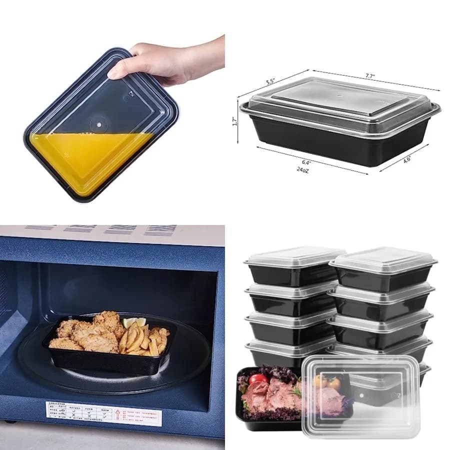 Contenitori per la preparazione dei pasti FULIGN da 24 oz con coperchi, riutilizzabili, confezione da 150, contenitori per alimenti in plastica extra spessa, neri, monouso, per il pranzo da asporto