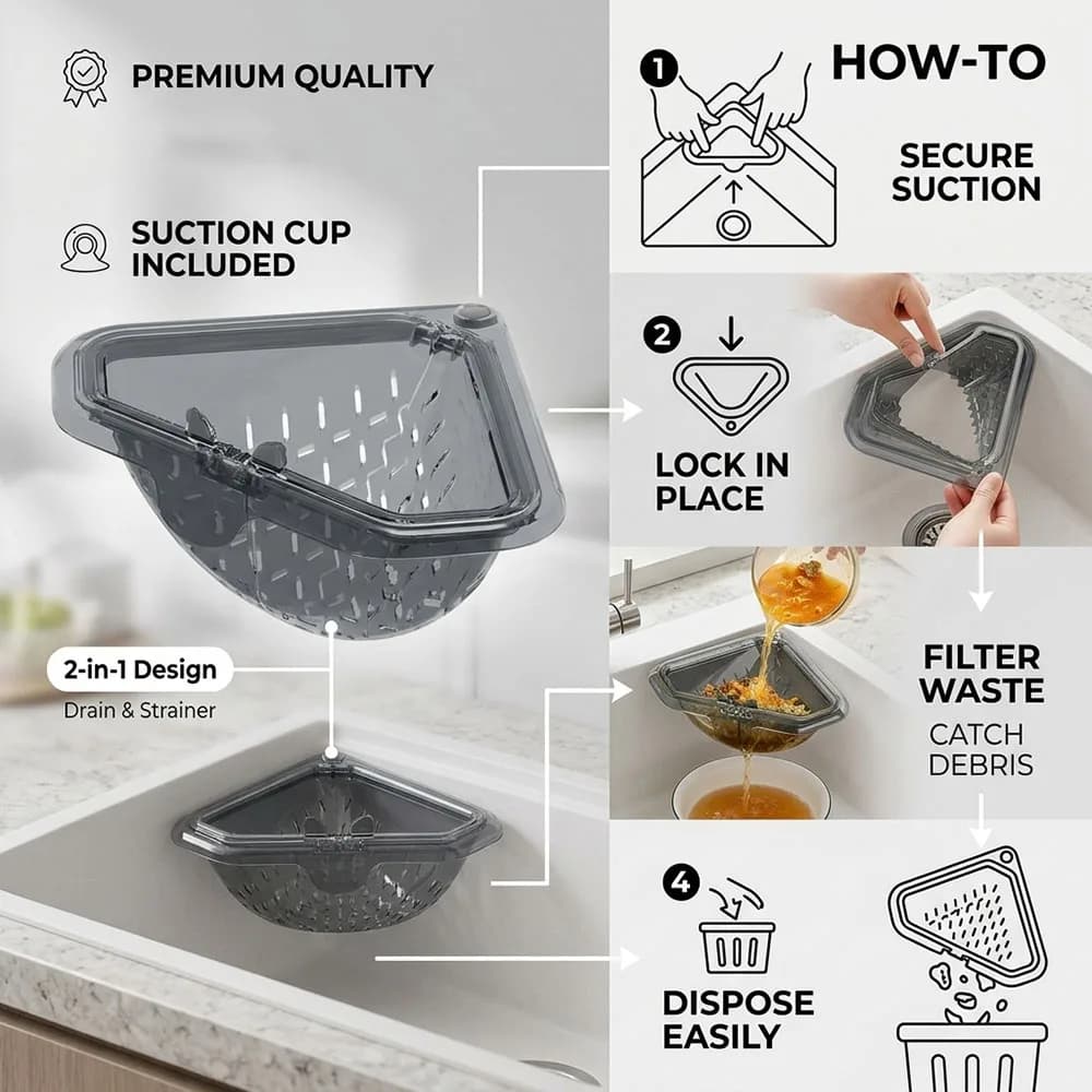 Cestello per scarico lavello cucina, filtro triangolare per rifiuti alimentari, scolapiatti a forma di cigno, scolapiatti multifunzionale per frutta e verdura, portaoggetti