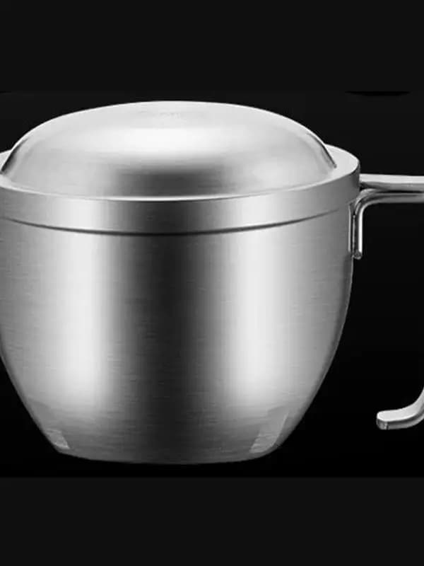 Contenitore per Alimenti in Acciaio Inox 304, Ciotola per Zuppa con Coperchio per Lavoratori d'Ufficio, Forma Rotonda, Finitura Opaca, Stile Cinese