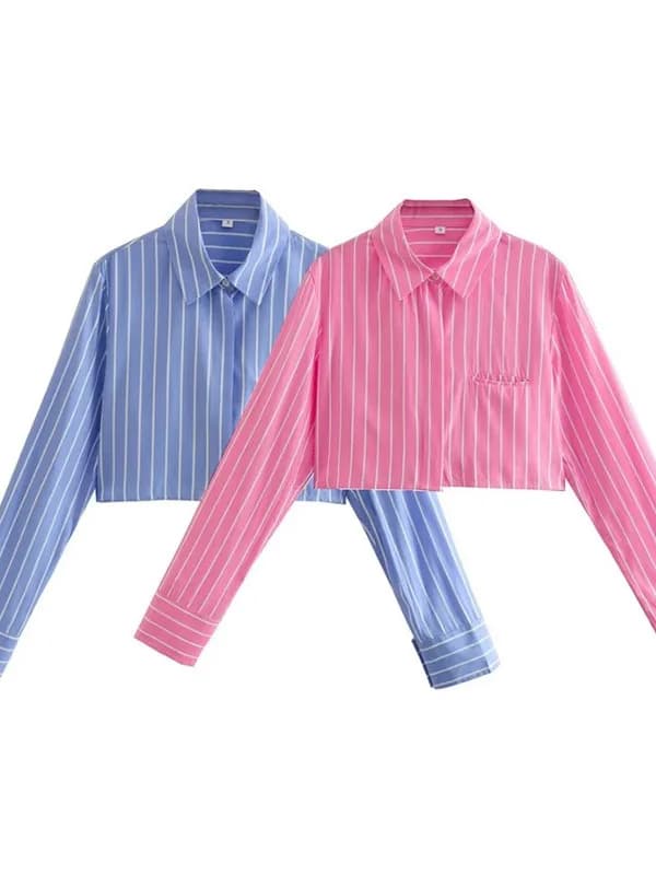 Loose Striped Short Shirt Women's Casual Style Button up Top Comfortable Fit Summer Fashion Ladies' Premium Quality Blouse