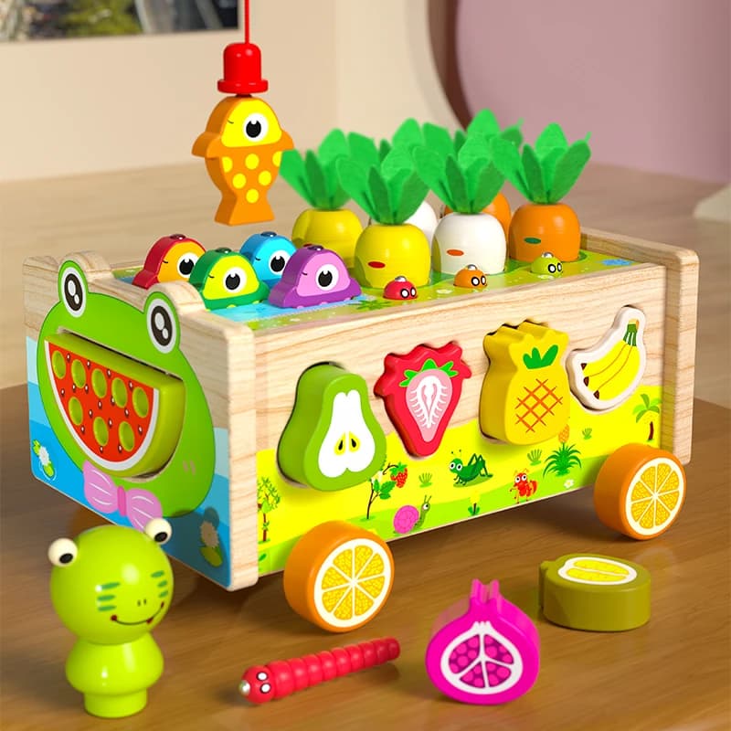 Assortimento di forme in legno abbinamento giocattoli per bambini rana laghetto per pesci fattoria carrello da gioco Montessori Education Building Blocks giocattoli per bambini