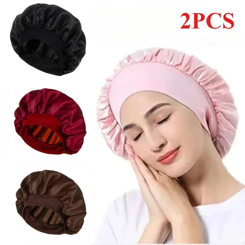 Cofani in raso Cuffia per dormire notturna Grande fascia elastica larga morbida Cappello di seta colorato per la cura dei capelli ricci Trucco di bellezza per donne e uomini