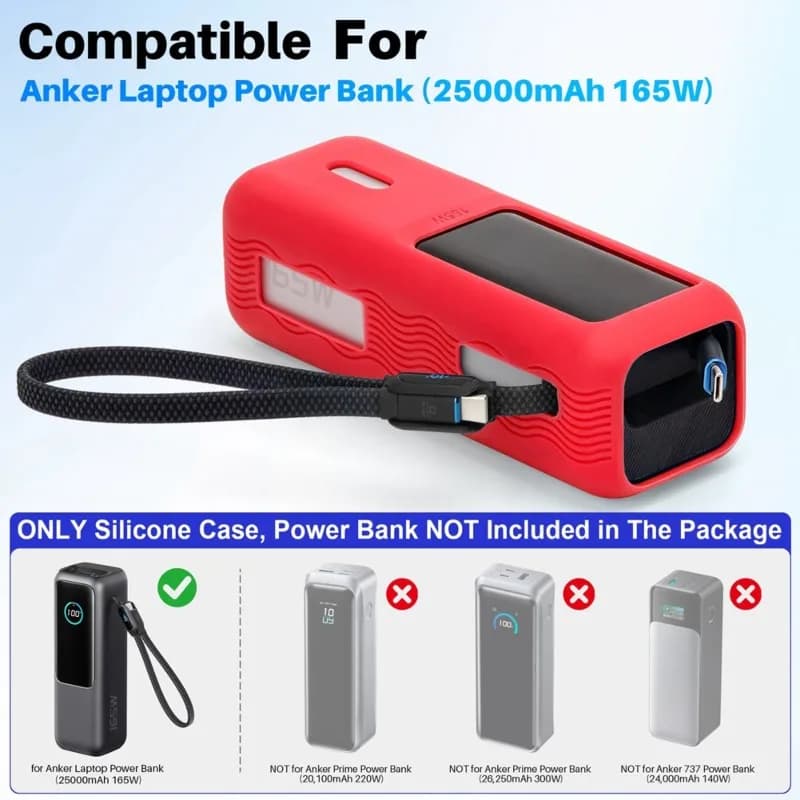 DT98 Protective Silicone Case for Anker 165W Portable Power Bank Red Shockproof Dustproof
