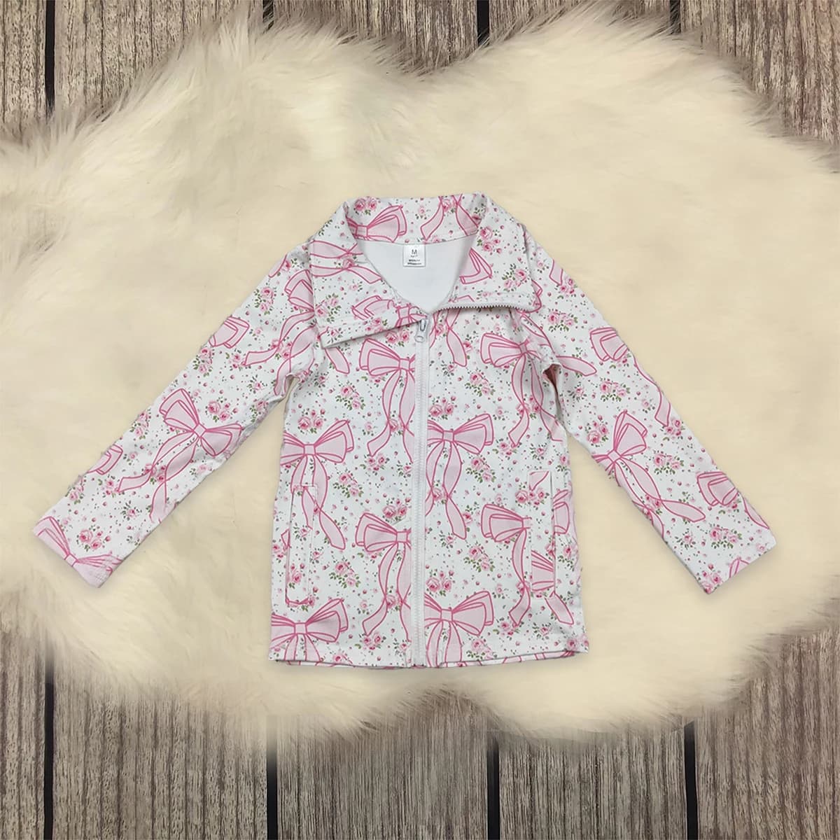 Vendita all'ingrosso neonate giacche a maniche lunghe camicia cerniera bambini bambini tasca atletica yoga bambino rosa fiocchi floreali cardigan cappotto
