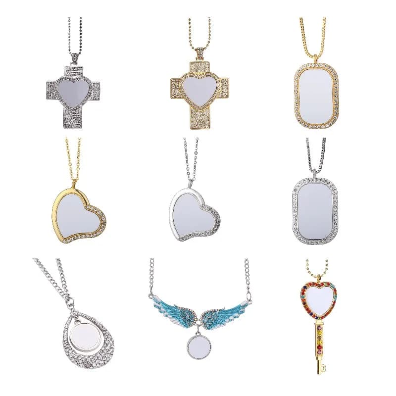 Collane Gioielleria raffinata Spazi vuoti per sublimazione Ali d'angelo, cuore e pendenti a croce Collane Stampa a trasferimento termico per regalo unico personalizzato