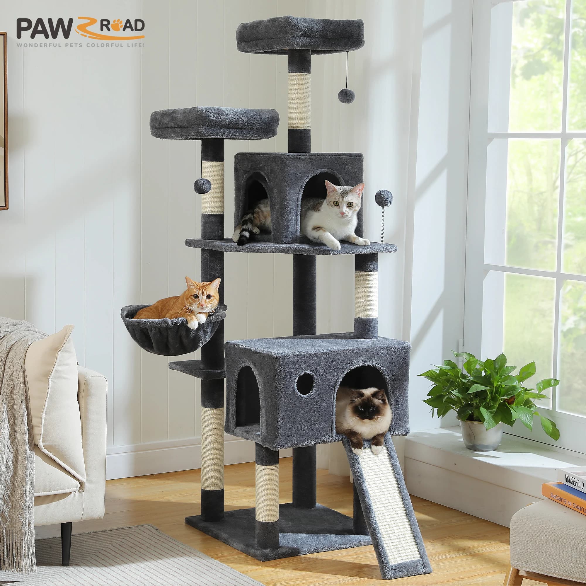 Multi-Level Cat Tree Tower with Sisal and Pad Cute hammock Condo for large luxury cats for cat accessories toy for indoor cats