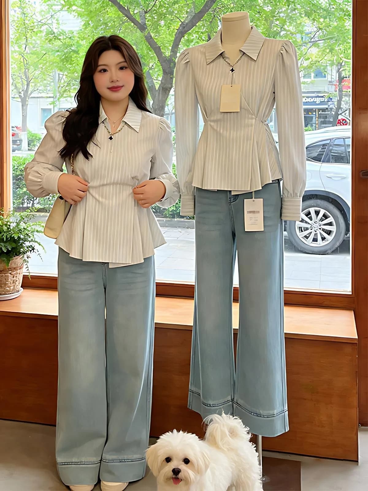 Slimming Plaid Color Block Belted Women's Shirt Korean Style Long Sleeve Breathable Comfortable A-Line Design Casual Top