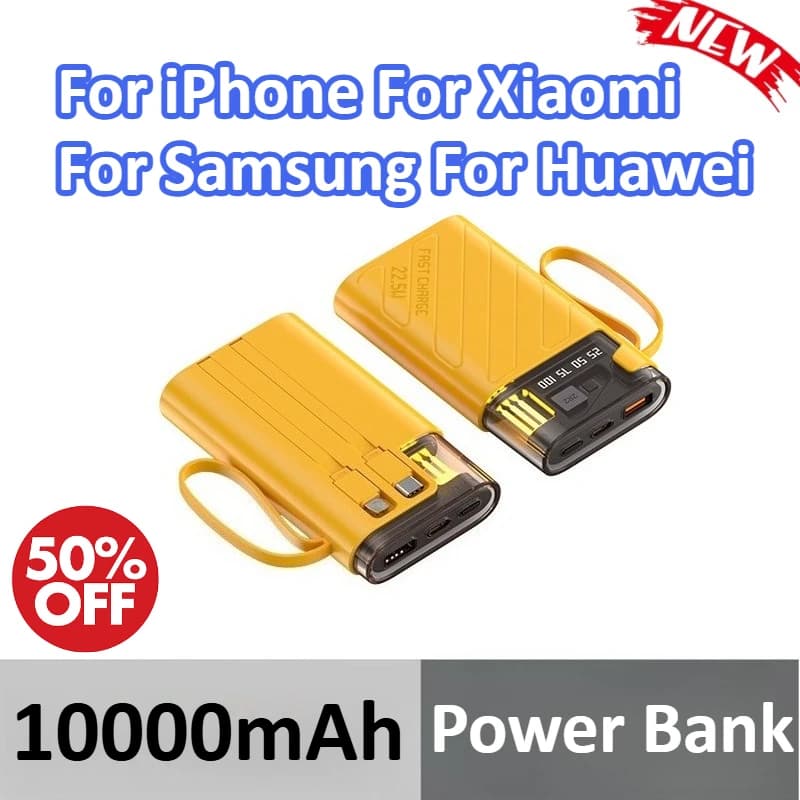 10000mAh 22.5W Power Bank Super Fast Charging For iPhone For Xiaomi For Samsung For Huawei With Digital Display Built in Cables
