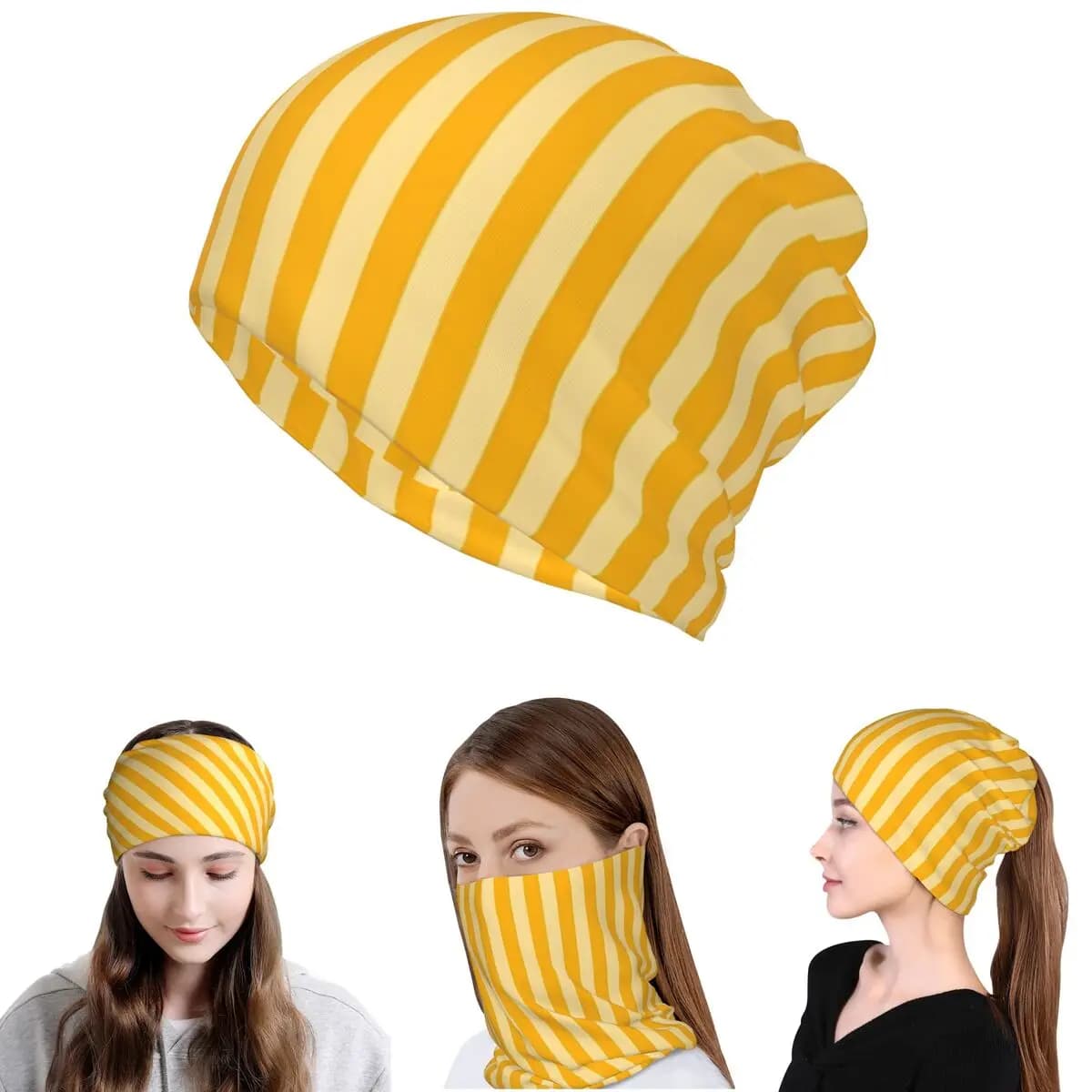 Vertical Row Scarf with 2 Yellow Bands, Multifunction Cover, Face Mask, Winter Cap for Men and Women Adults