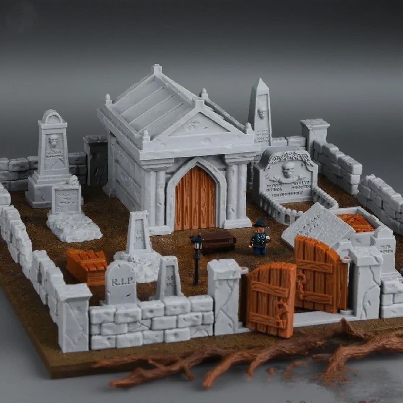 Set di terreni per cimitero in miniatura DND da 42 pezzi 28 mm - Pacchetto di scenari in plastica stampati in 3D con Cripti, recinzioni per giochi da tavolo