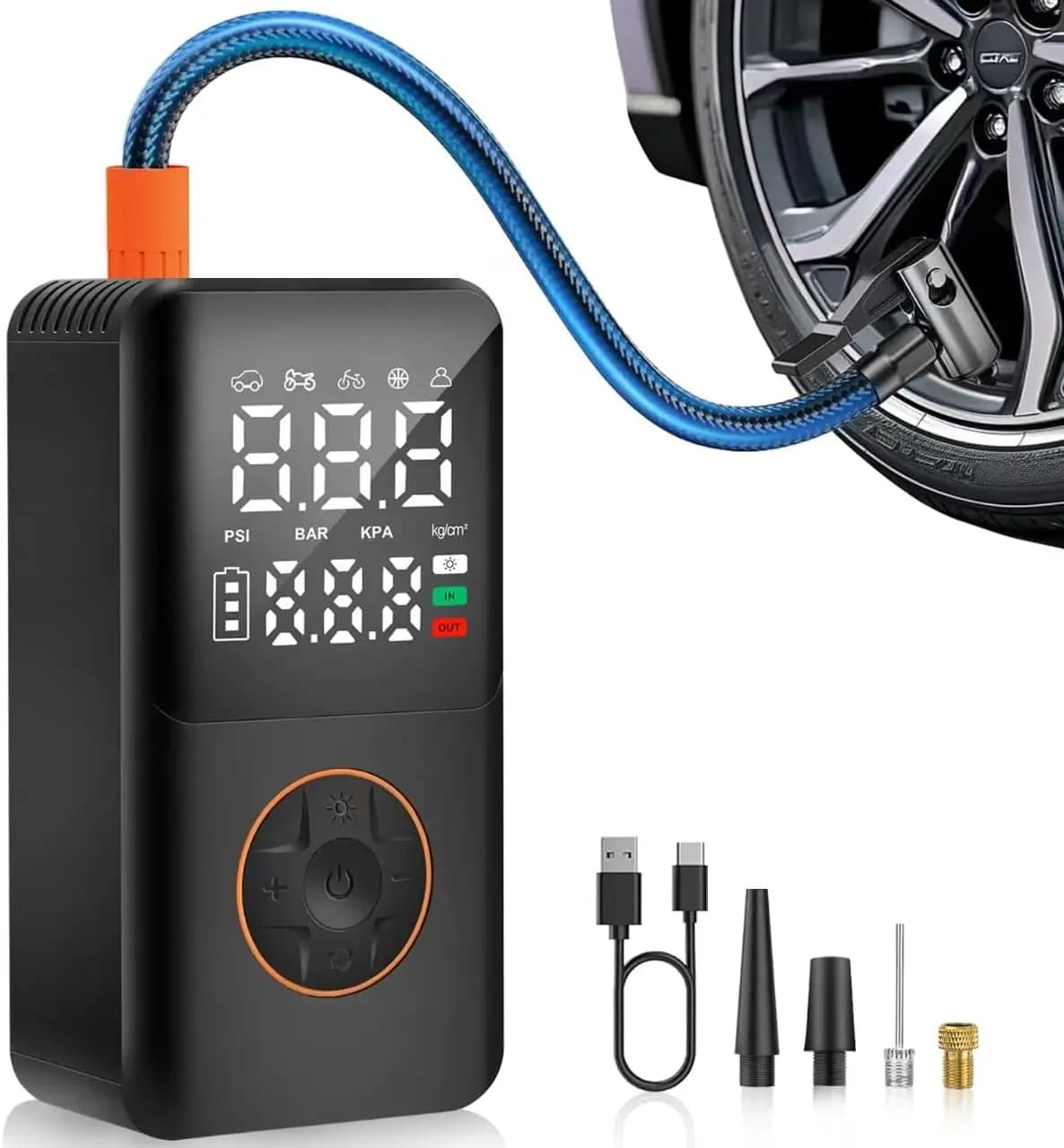 Portable Electric Air Pump for Pneumatic Inflator 150PSI with LCD Indicator and LED Light for Car, Bike, Motorcycle, Balls