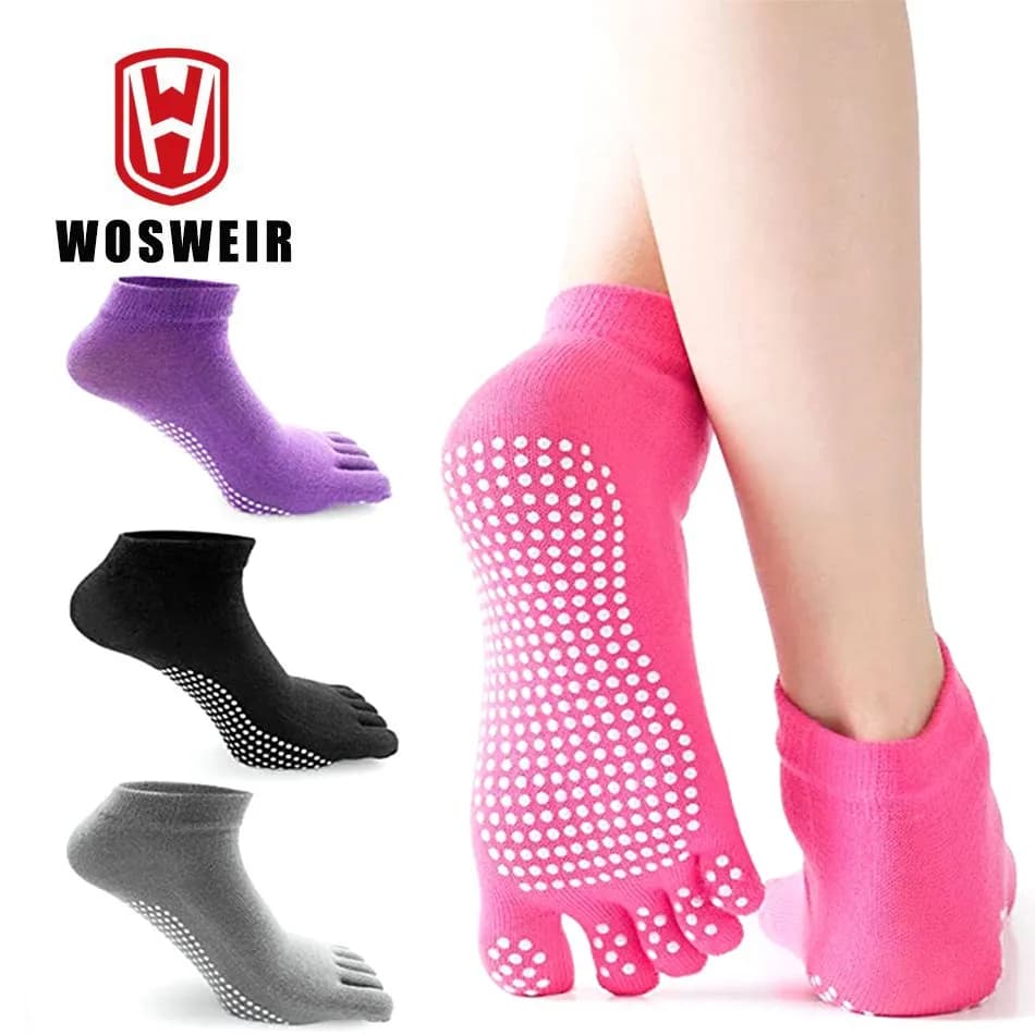 WOSWEIR 1 paio di calzini sportivi da donna per Yoga pantofola a cinque dita antiscivolo Lady Pilates Ballet Heel protezione professionale per la danza