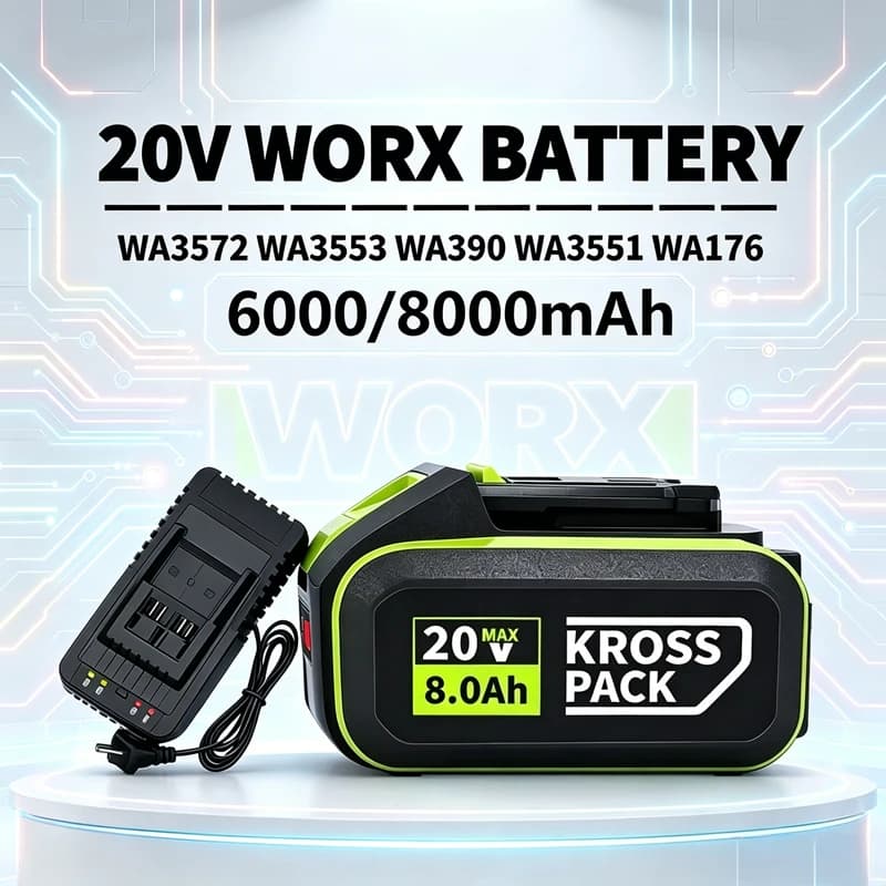 Batteria agli ioni di litio da 20V 6.0Ah/8.0Ah, per utensili elettrici a batteria Worx WA3553/WA3551 20V WA3572 WX390 WX176 con display LED