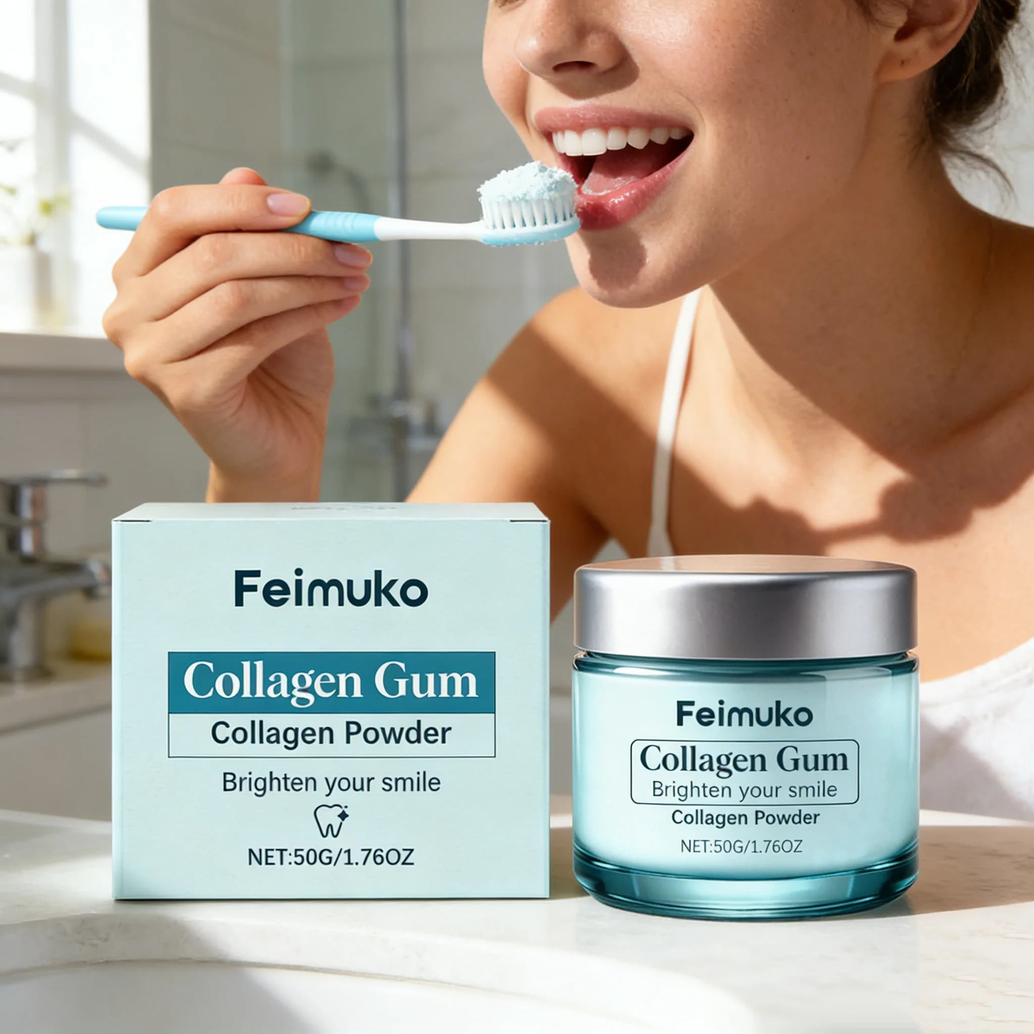 Collagen whitening powder with hydrossiapatitis, delicate components, strengthens the gums, repairs the enamel, reduces the stains, fresh breath, toothpaste