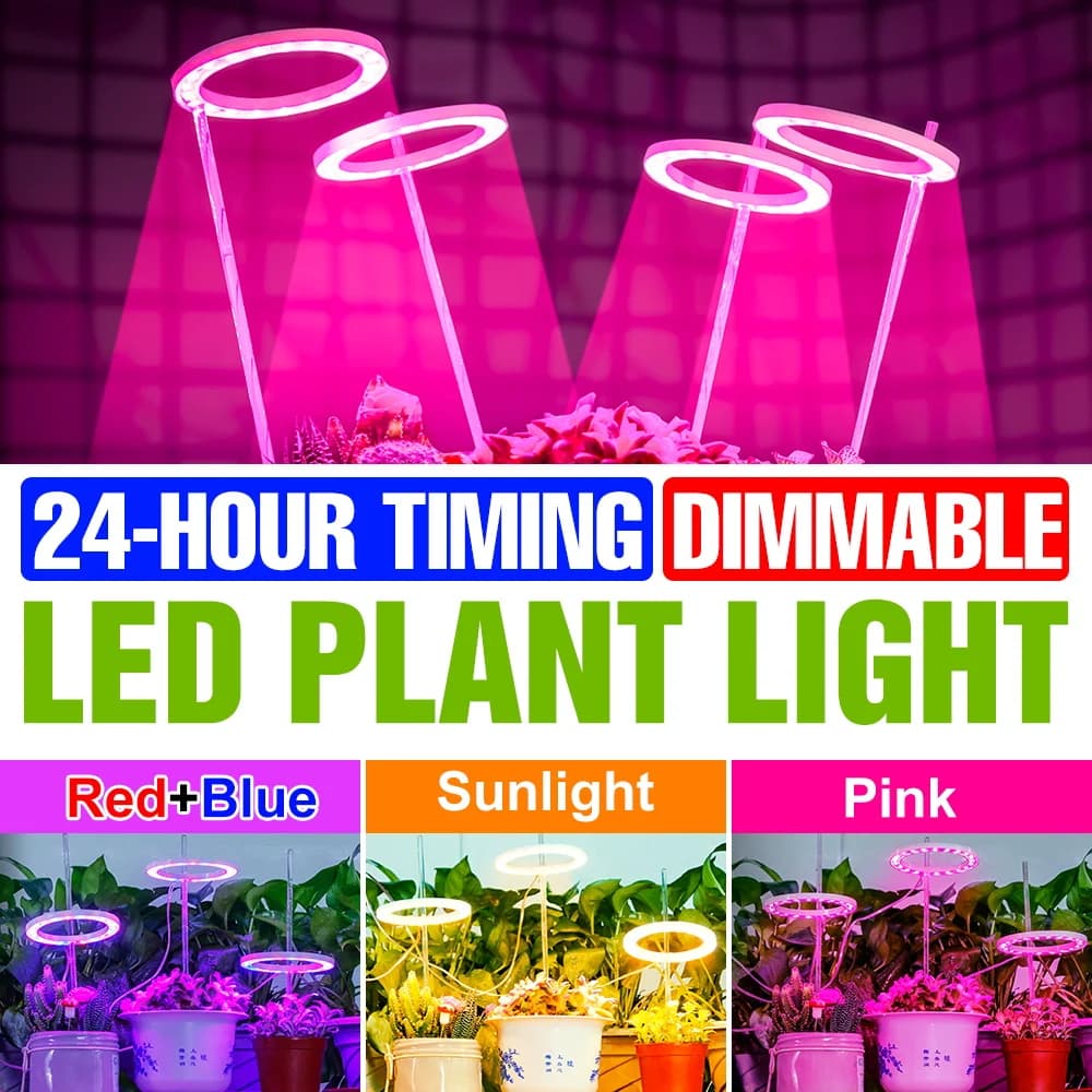 Lampada LED per Coltivazione Piante a Spettro Completo 5V USB, Luci per Coltivazione Idroponica Indoor, Serra, Tenda, Vaso, Dimmerabile con Timer 4/8/12 Ore