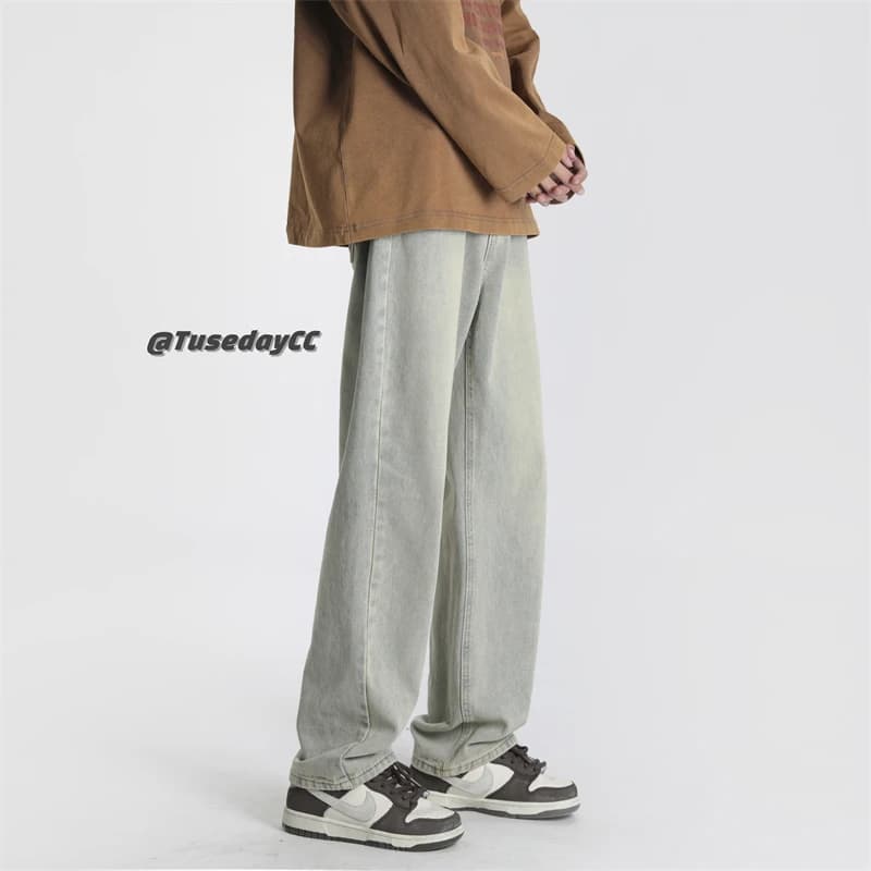 Slim Fit Men's Jeans Spring Autumn High Street Style Casual Straight Leg Denim Pants mid Waist Zipper Closure Wear Resistant