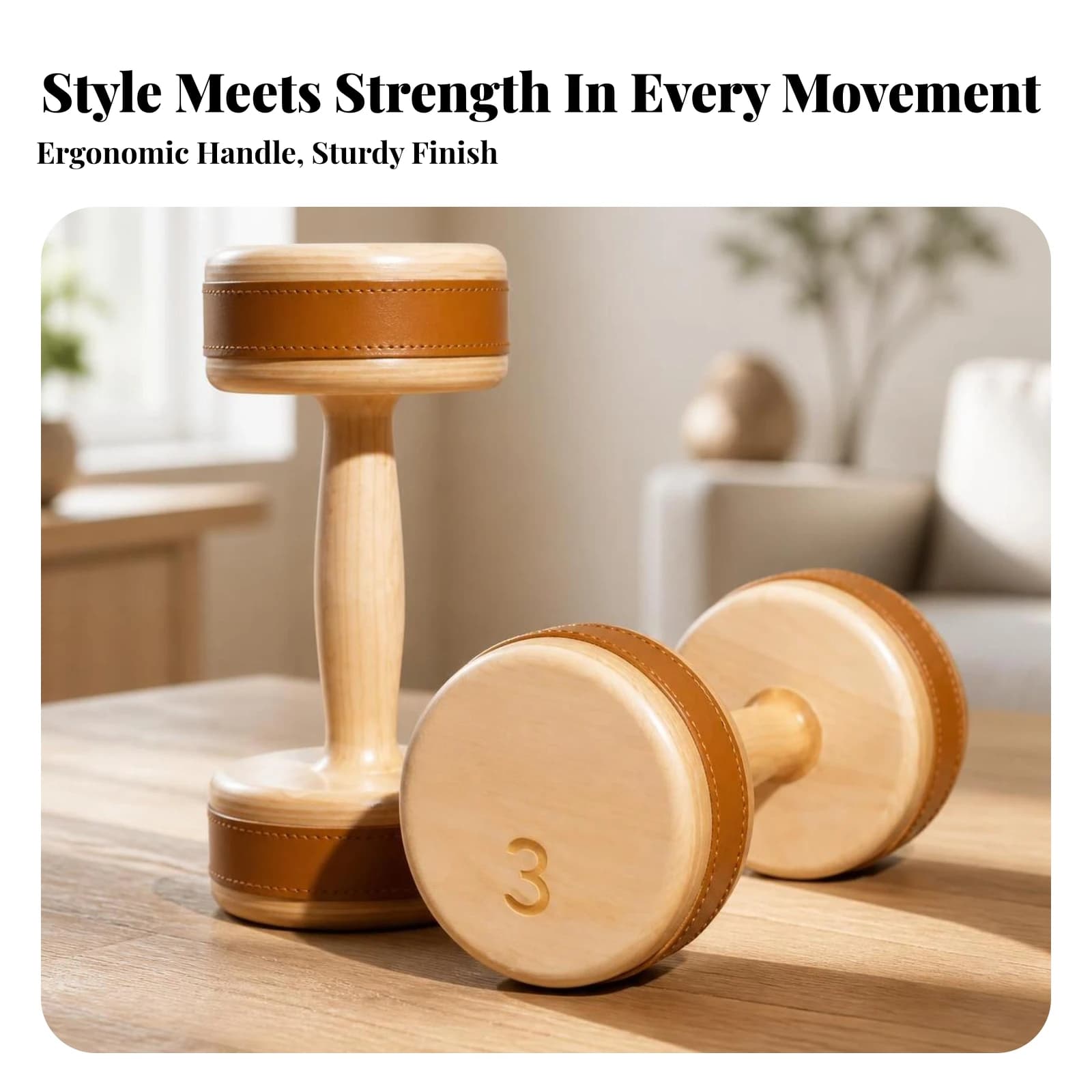 Wooden Dumbbell Decorative Dumbbell with Stitched Wrap Hand Weights Non-Slip for Home Gym, Living Room