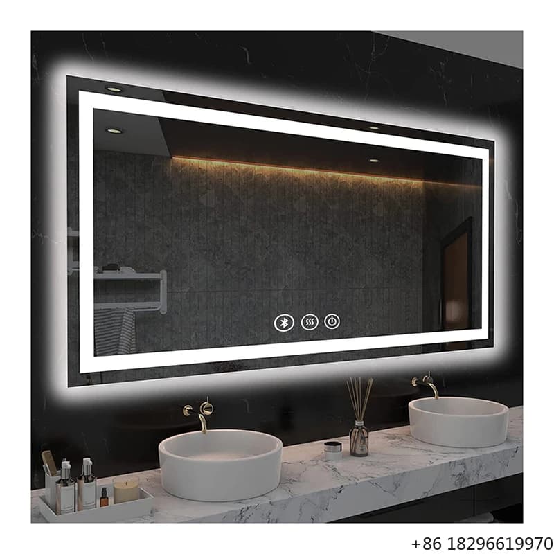 Large Rectangle LED Smart Bathroom Mirror Backlit Touch Screen Wall Mounted Vanity Mirror for Hotel