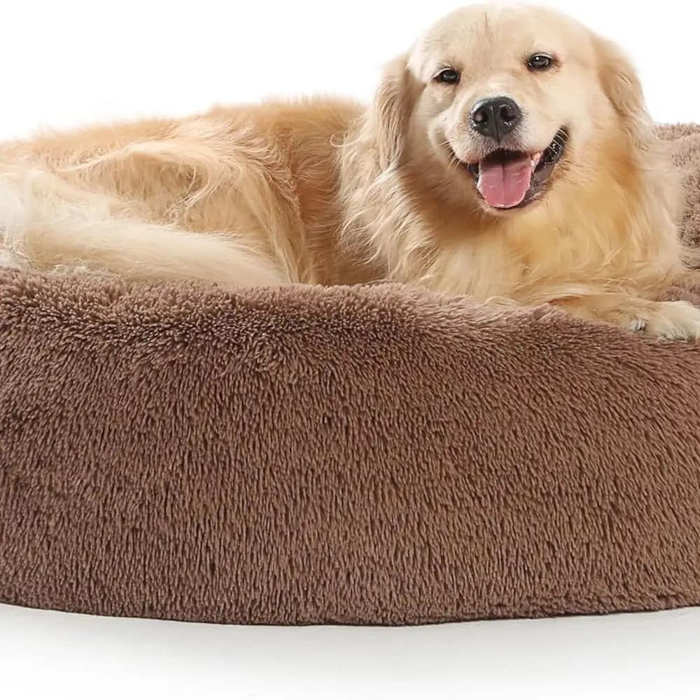 Letti per cani e gatti con ciambella in peluche, morbida pelliccia sintetica, lavabili, taglie S-XXL