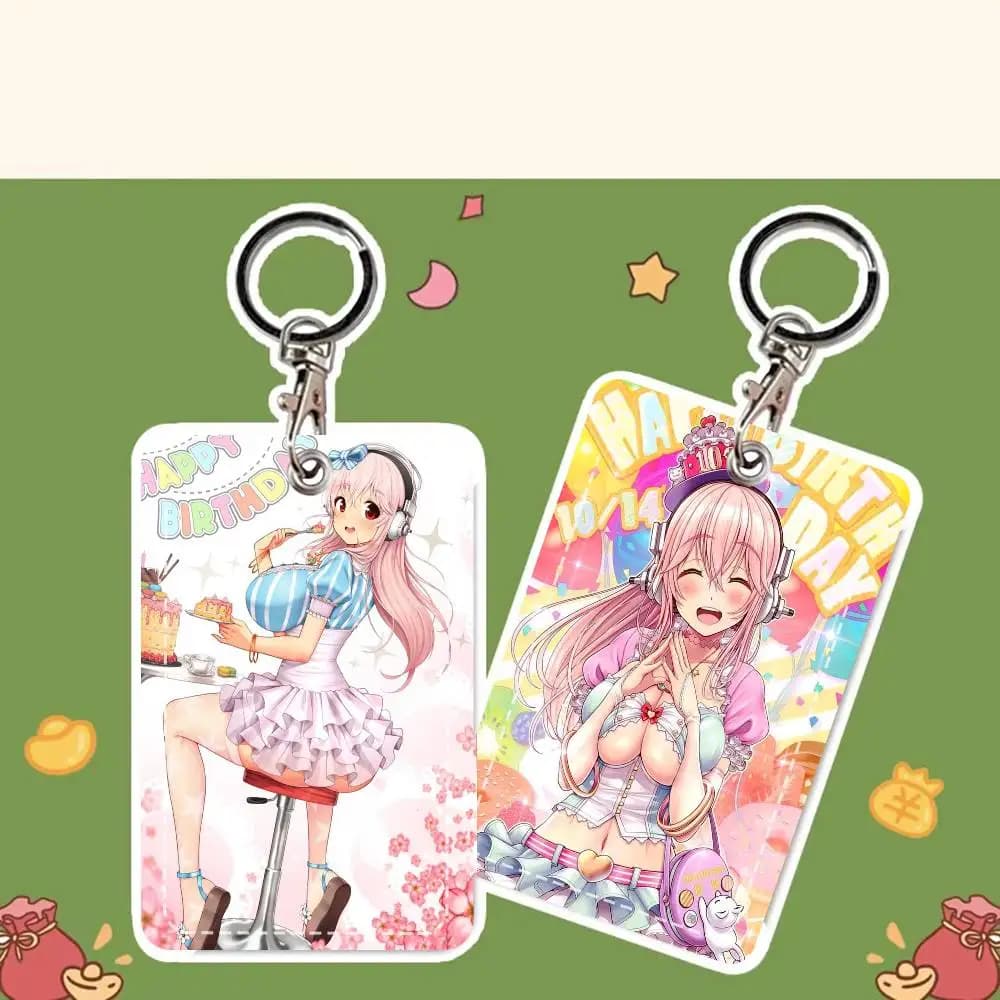 CUTE Super Sonico Anime Portacarte in Pelle con Portachiavi e Custodia per Tessere per Uso Quotidiano