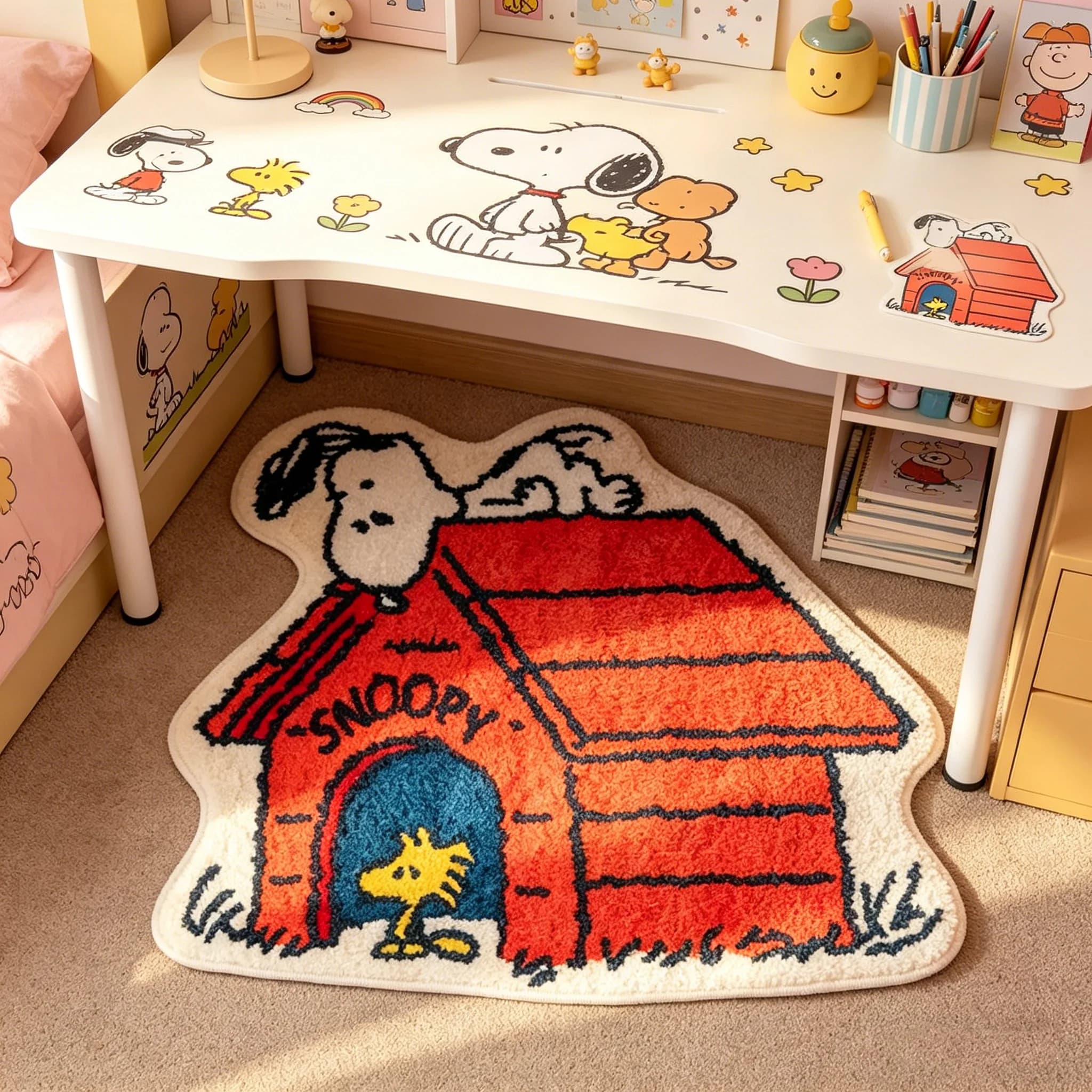 Simpatico tappeto a forma di casa di Snoopy, morbido, antiscivolo, lavabile, per camera da letto, soggiorno, ingresso, divano, decorazioni per la casa, zerbino