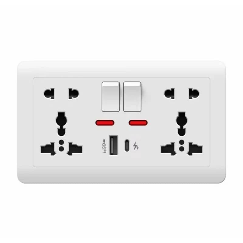 86/146 alimentatore da parete presa universale multifunzione a 3/5 pin con doppia porta di ricarica USB Type-c da 2,1 a 10W, presa UK 13A