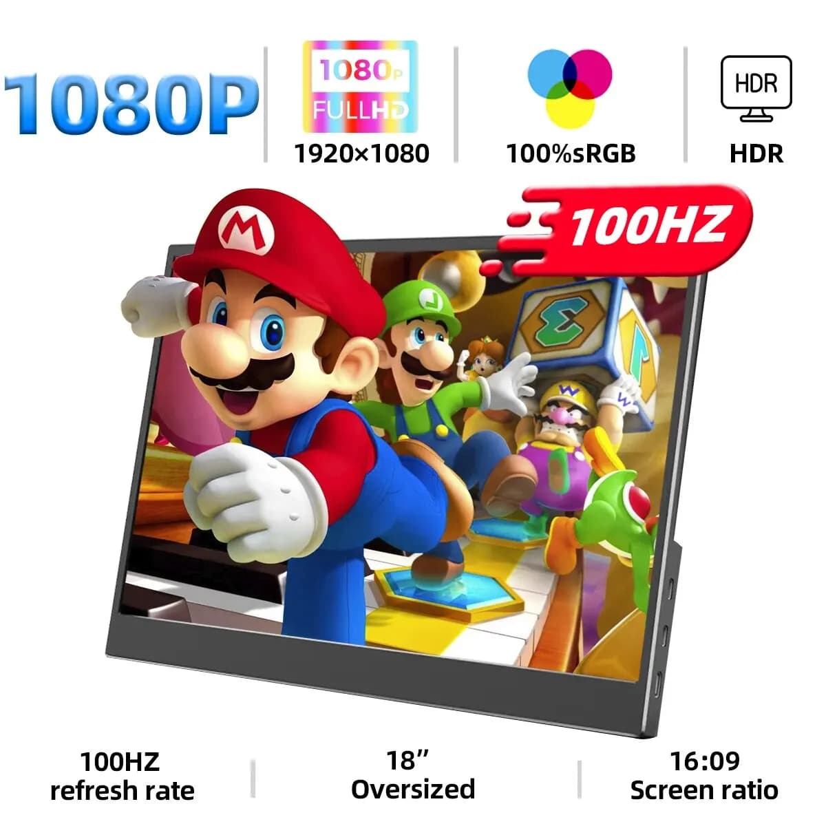 ZSUS Monitor portatile da 18 pollici 1080P 100Hz 16:9 HDR 100% sRGB 350cd /M² per XBox PS4 / 5 Switch cellulare PC estensione Loptop