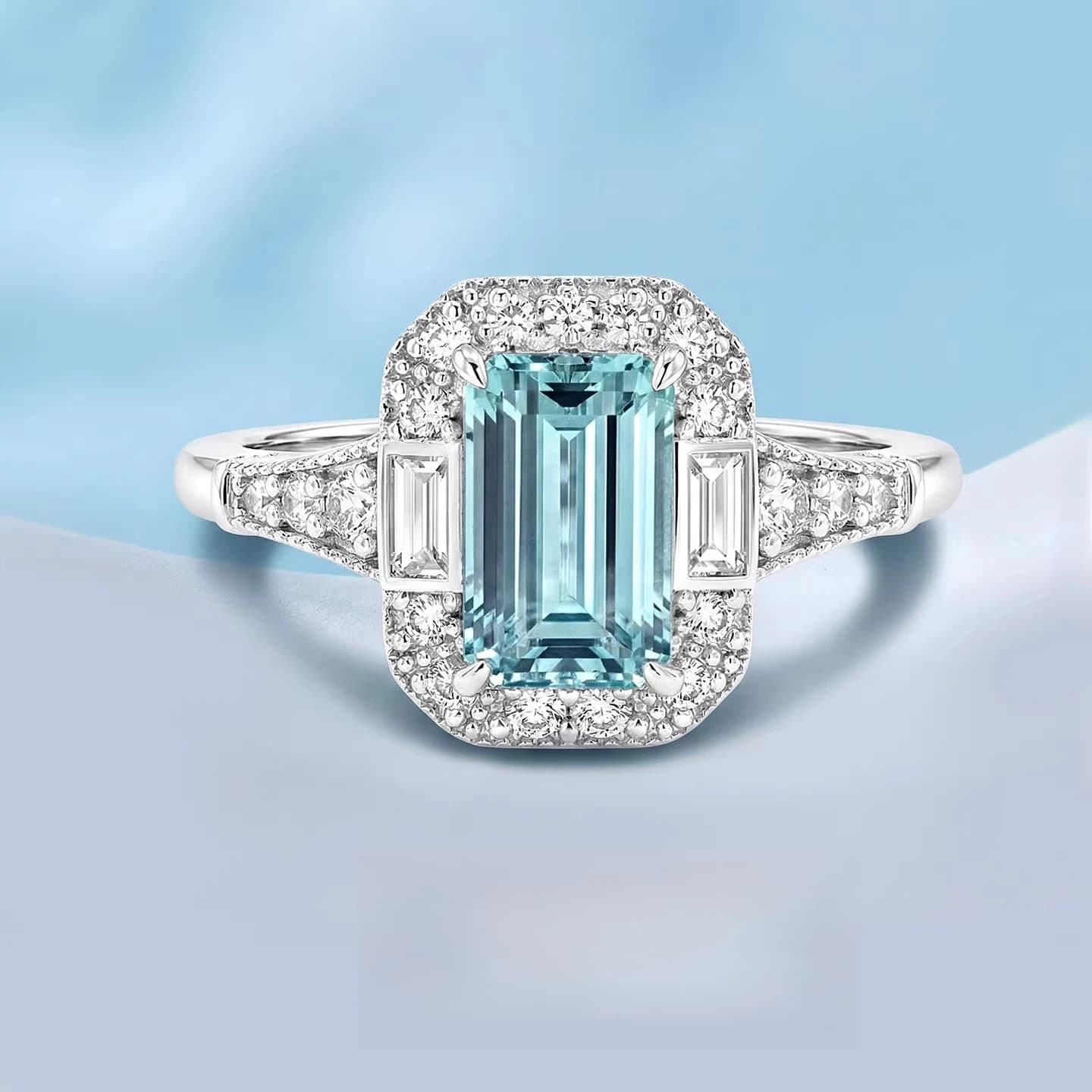 Anello in argento S925 con zircone blu mare da 1,5 carati, gioiello da donna di lusso leggero con taglio rettangolare a smeraldo