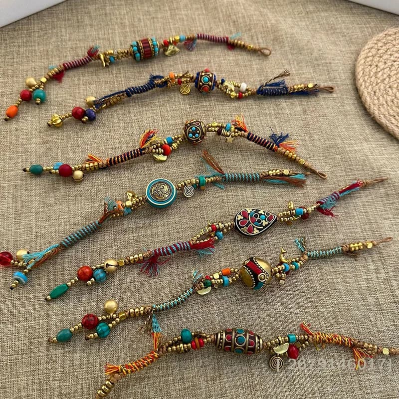 ,YY26, Creative Tibetan Style Ethnic Bracelet with Bell, Adjustable Horn with Beads, Gift Jewelry for Women