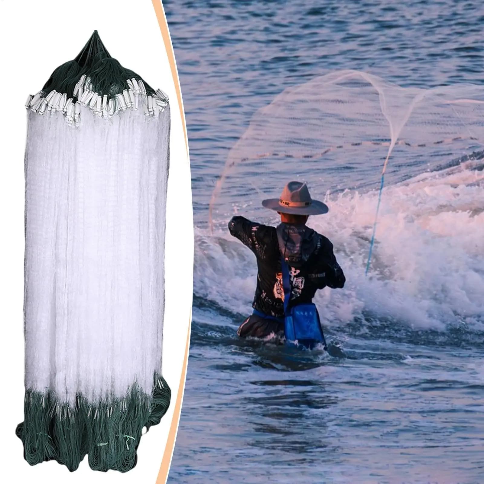 Rete da Pesca Galleggiante in Nylon - Rete per Pesci, Gamberetti e Granchi, Facile da Usare, Adatta per Stagni e Fiumi, Indispensabile per Pescatori