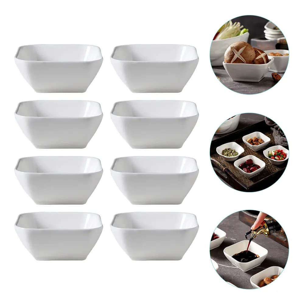 Set di 8 Ciotole in Ceramica Bianche per Condimenti, Contenitori per Salse, Uso Quotidiano in Cucina e a Tavola
