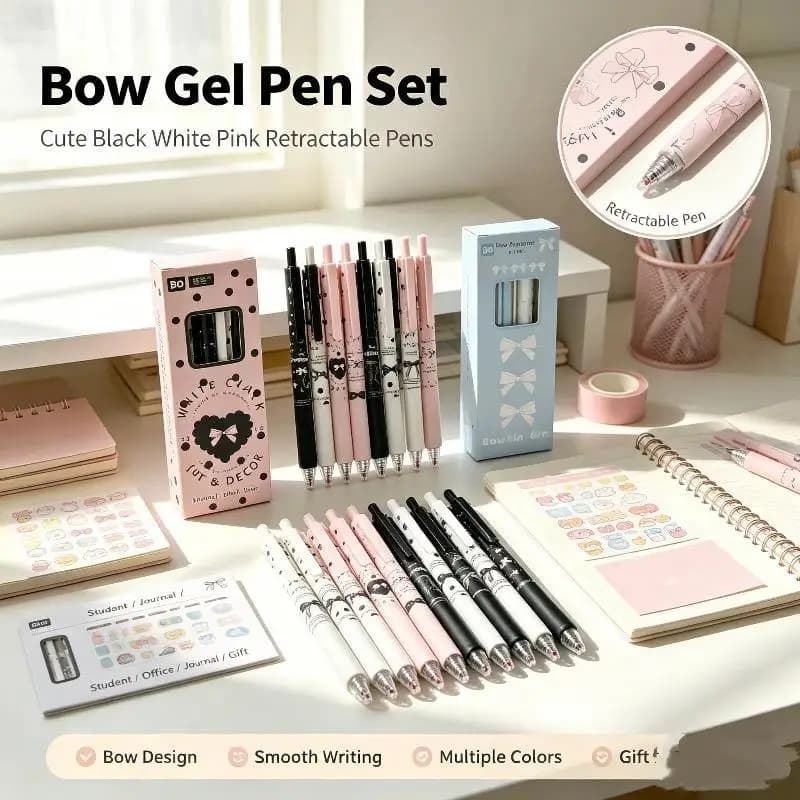 4Pcs/Set Retractable Gel Pens 0.5mm Black Ink Quick Dry Student Writing Pen Aesthetic Stationery School Office Supplies
