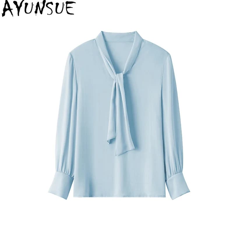 AYUNSUE 91.8% Real Mulberry Silk Tops for Women Commuter Belted Shirts for Women Autumn Female Clothing 2026 New Blusa Feminina
