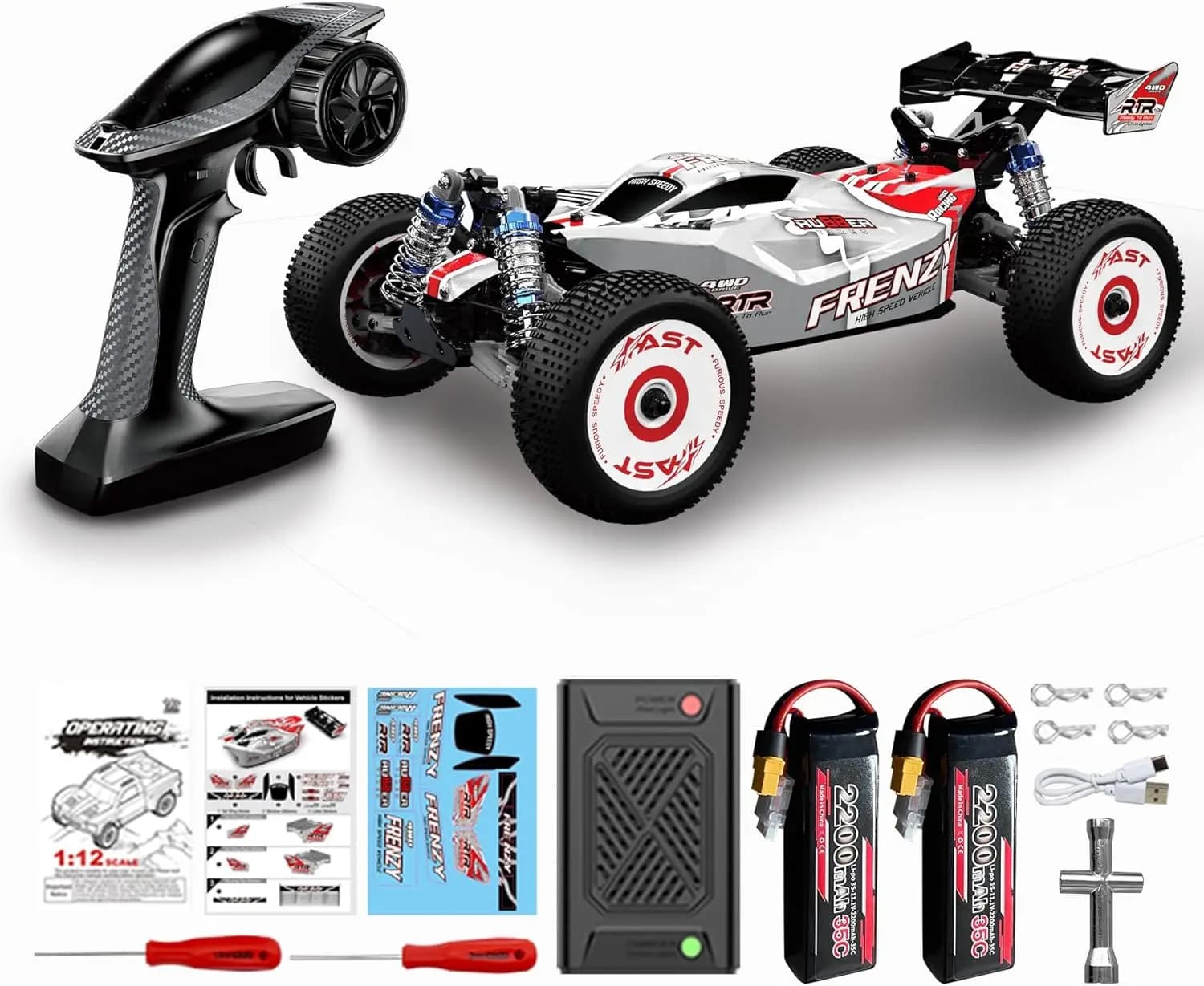 1:12 Scale 4WD Brushless RC Truck for Adults, Fast Offroad Remote Control Car with Rechargeable 3S Battery, High Speed 4x4 RC Vehicle for Adults