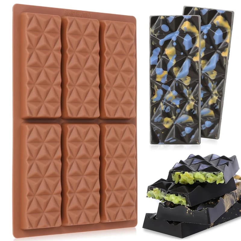 Stampi per Barrette di Cioccolato in Silicone Profondo, Stampo per Cioccolato Dubai Divisibile, Stampo Antiaderente per Barrette Proteiche ed Energetiche, Stampo per Caramelle e Cera