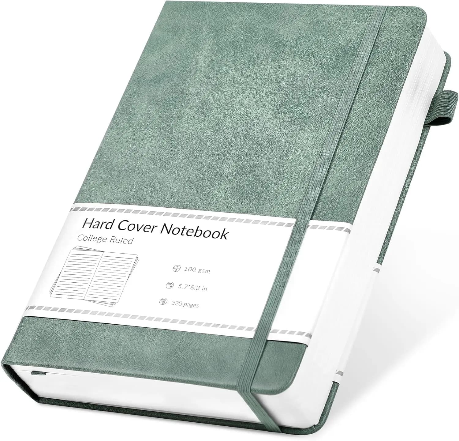 A5 Leather Journal Notebook 320 Pages 100gsm Thick Paper, Lined Journal for Women Men, Hardcover Notebook for Work Note Taking Diary, 5.7x8.3 In, Green