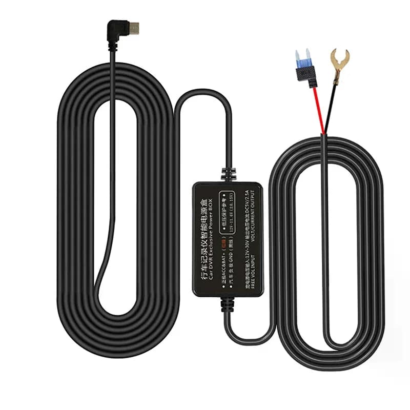Dashcam DVR camera rigid cable for parking monitoring from 12-24 V to 5 V 2.5 A with low voltage protection USB type C port
