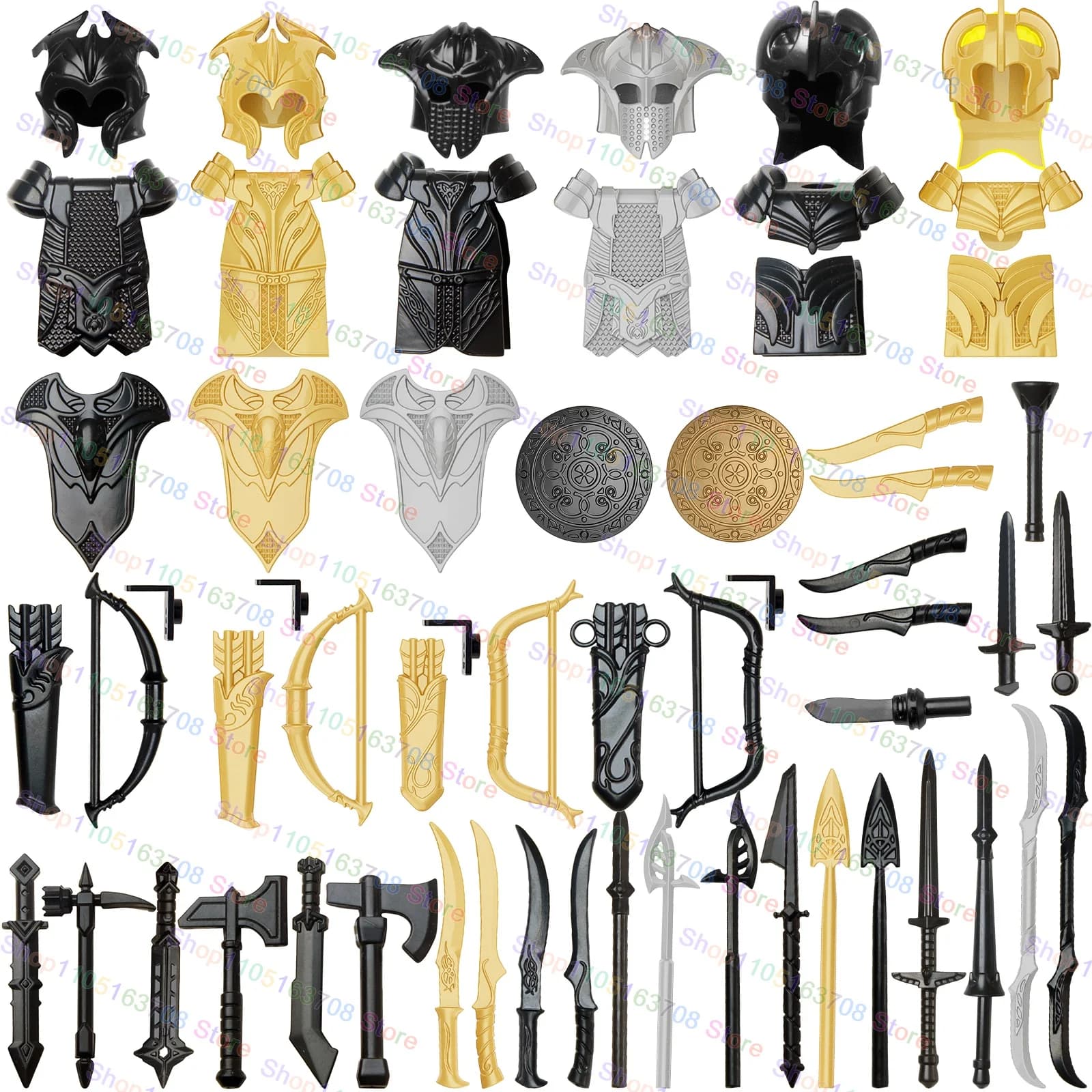 PJT051 Accessori medievali Spade Arco Freccia Lancia Scudi Mini Action Figures Building Block Modello Giocattoli di assemblaggio
