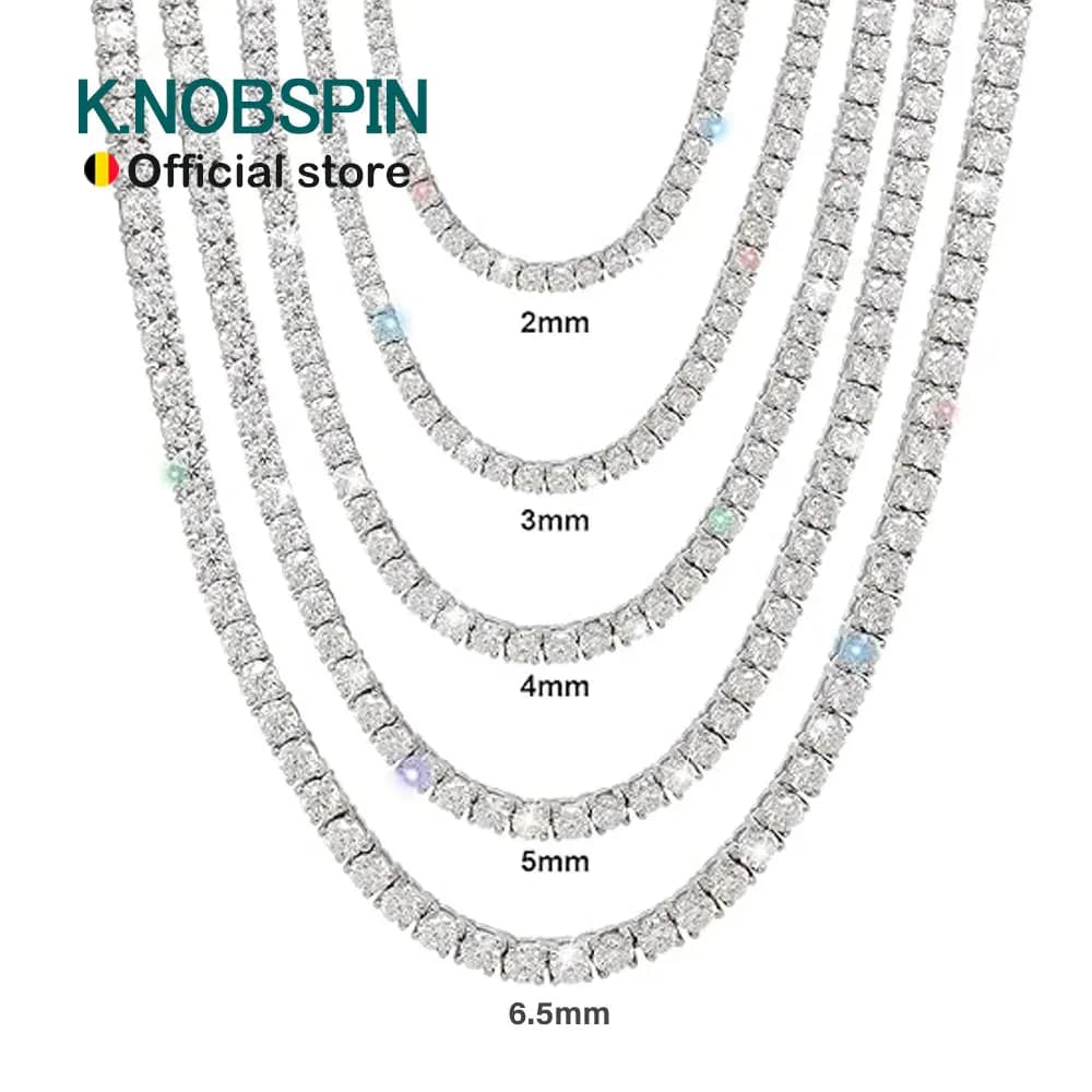 KNOBSPIN GRA Certified Moissanite Tennis Necklace 2/3/4/5/6.5mm Solid 925 Sterling Silver Diamond Tennis Necklaces for Women Man