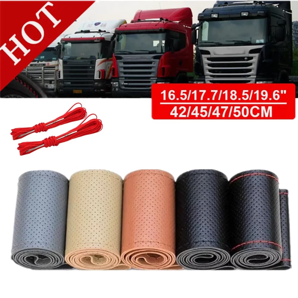 Coprivolante in pelle per camion auto fai da te 45CM con aghi e filo 42/47/50CM volante in pelle artificiale intrecciata per auto