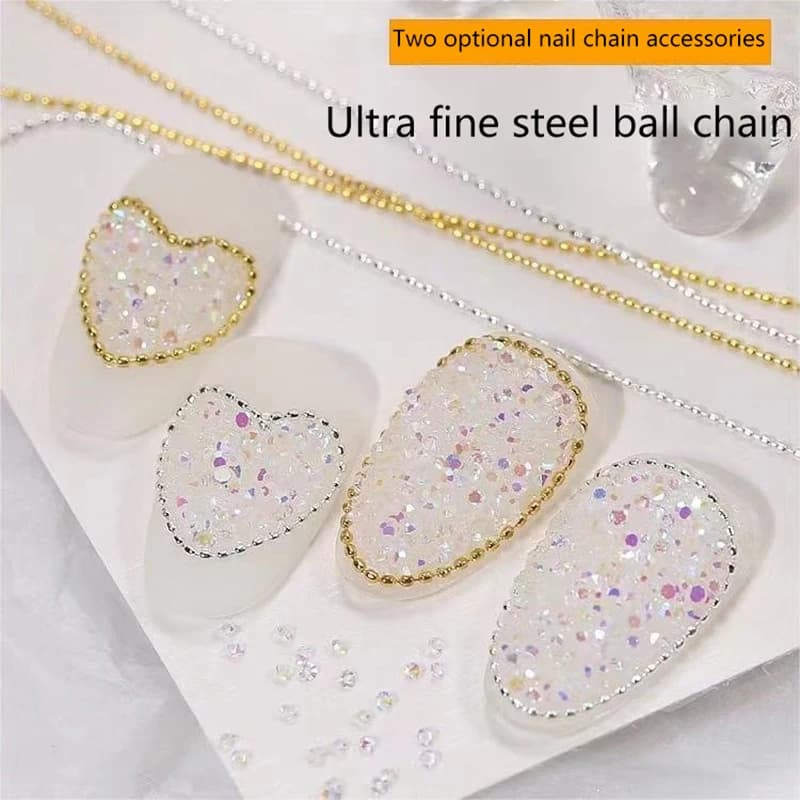 Catene Metalliche da 100cm con Charm per Unghie, Decorazioni 3D con Strass, Accessori per Manicure Fai-da-Te
