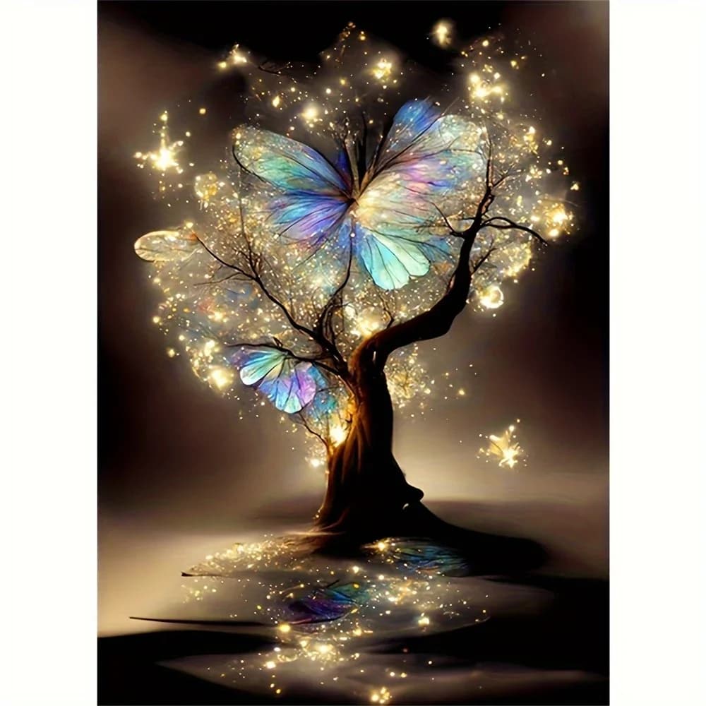 Magical Glowing Butterfly Tree Diamond Painting,Full Drill Iridescent Wings with Sparkles Wall Art For Beginners Gift Home Dec